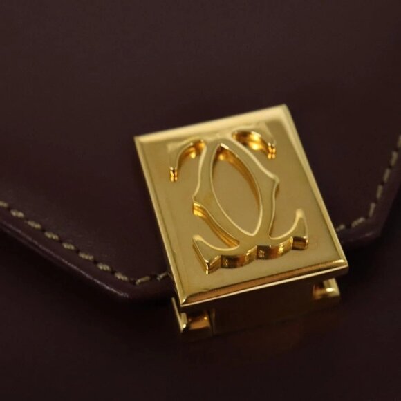 CARTIER Must Line Shoulder Bag Leather Bordeaux Gold Auth - Picture 9 of 16